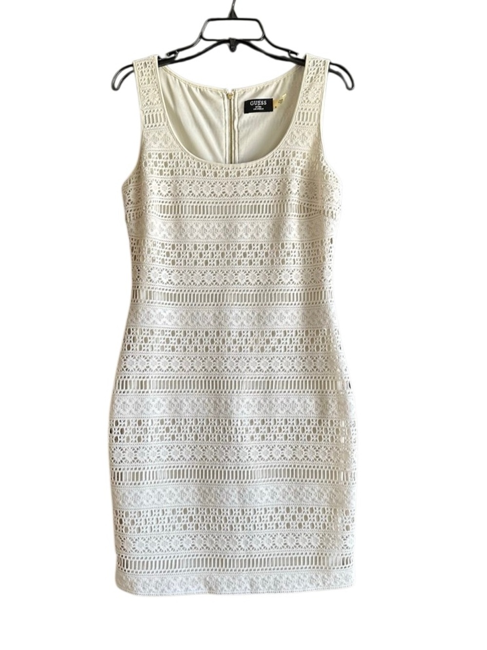 Guess Cream Crochet Lace Overlay Column Dress. Size 8